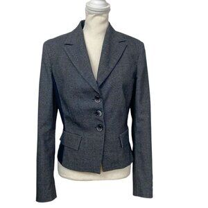 SANDRO FERRONE GREY PLAID BLACK SHEER MESH COMBO PEAK LAPEL BLAZER - S